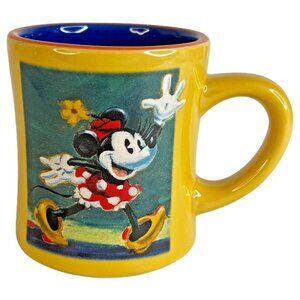 Disney Store Minnie Mouse Mug Yellow Blue Interior 12 Ounce Ceramic Coffee Cup